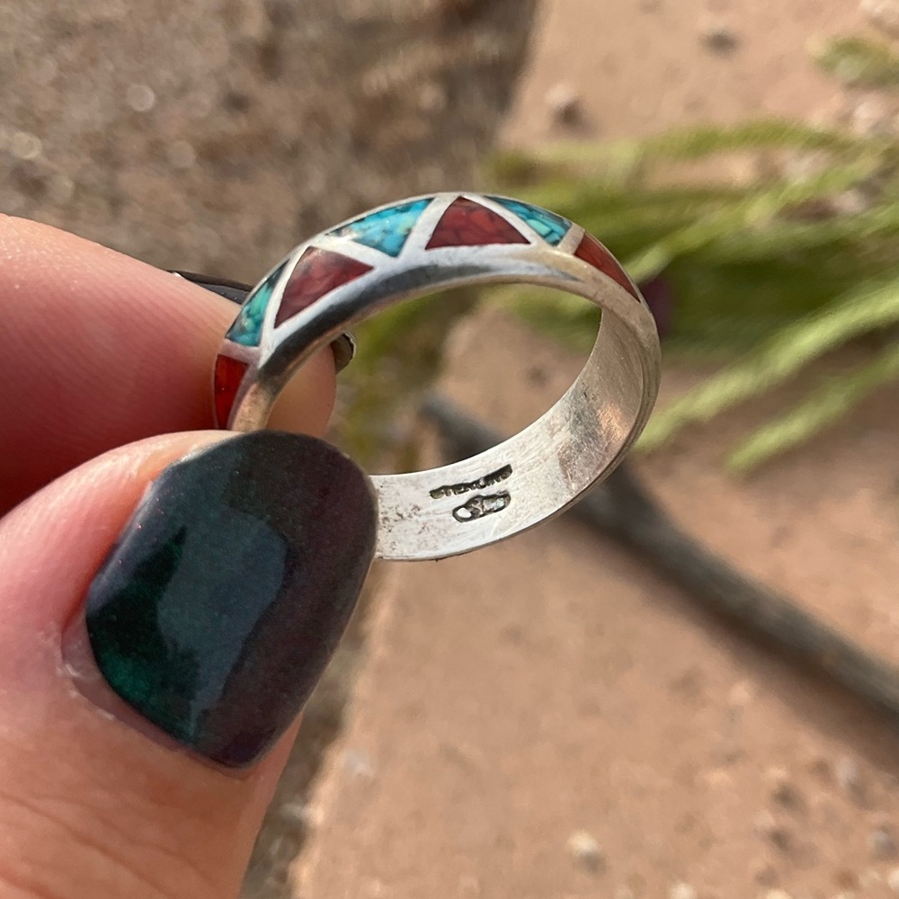 Native American Turquoise & Coral Band - Picture 5 of 7